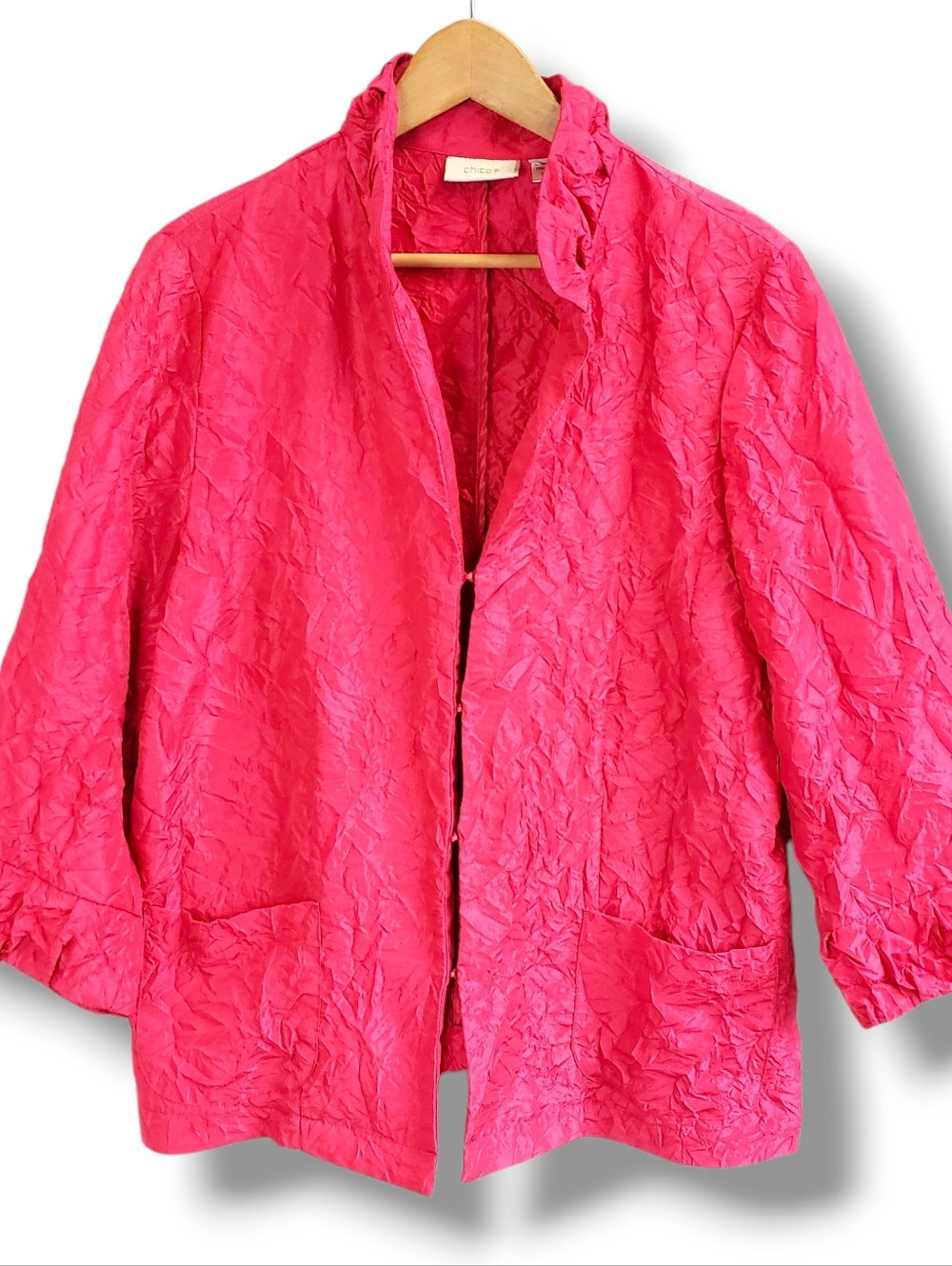 Chico's Hot Pink Light-weight Crinkle Jacket Blazer Size Large